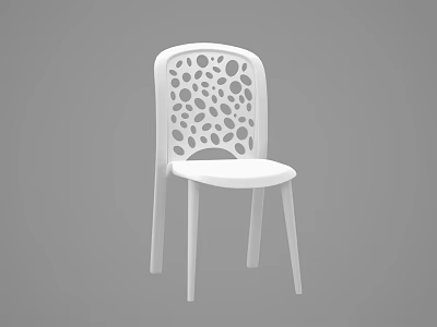 White Modern Dining Chair Featuring Hollow Circular Patterns On Backrest Design 3d model