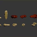 Natural Wood And Stone Decorative Pieces With Various Shapes Yellow Red Tones