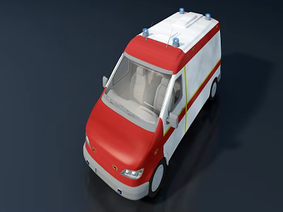 Red And White Ambulance Vehicle Featuring Blue Emergency Lights On Top 3d model