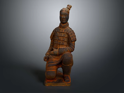 Ancient Chinese Terracotta Warrior Sculpture With Detailed Kneeling Posture Design 3d model