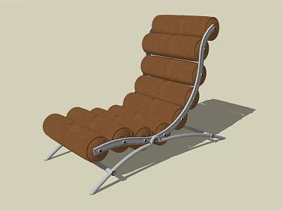 Modern Brown Lounge Chair with Cylindrical Cushions and Metal Frame Design 3d model