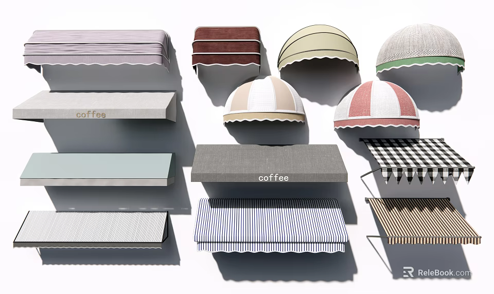 Various Stylish Awnings with Different Colors and Patterns for Outdoor Decoration 3d model 