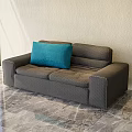 Gray Irregular Shaped Sofa With Blue Cushion On Marble Floor And Light Wall 3d model