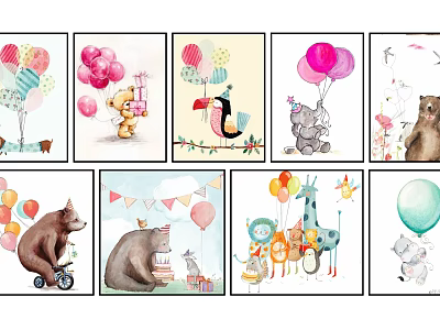 Modern Animal Painting Animal Decorative Painting Hanging Painting Illustration Stamps 3d model