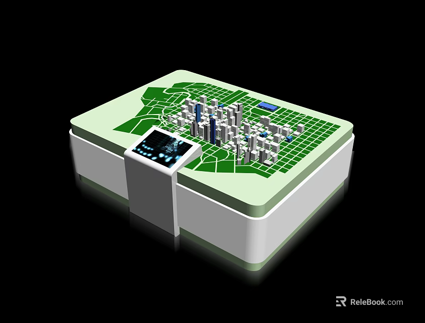 Smart Commercial Equipment With Green Surface City Model And Digital Display Screen 3d model 