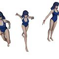 Woman in Blue Swimsuit Wearing Goggles Showing Various Dynamic Action Poses