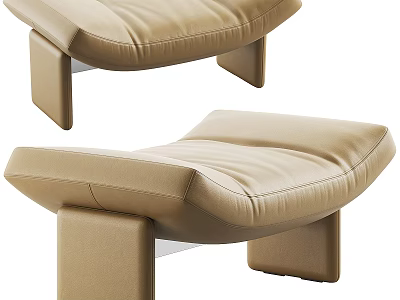 Modern Beige Leather Upholstered Stool With Ergonomic Design And Comfortable Seat Cushion 3d model
