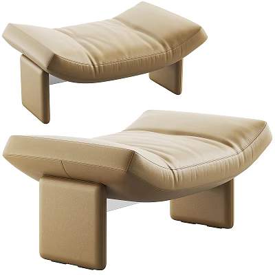 Modern Beige Leather Upholstered Stool With Ergonomic Design And Comfortable Seat Cushion 3d model