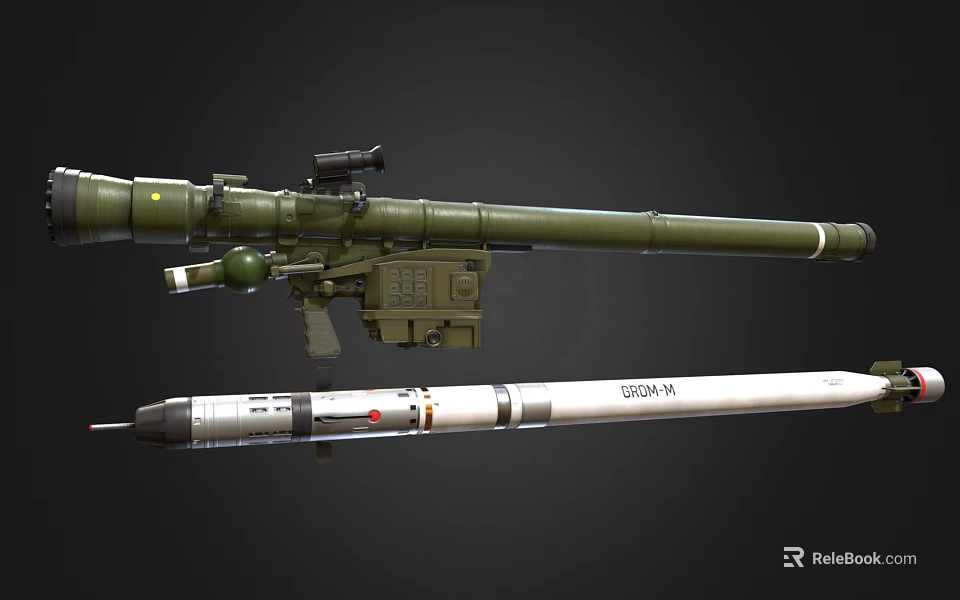 Green Military Rocket Launcher Weapon With White SA-7b Missile And Scope 3d model 