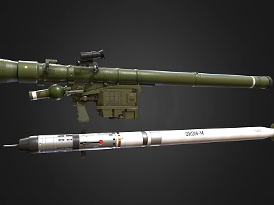 Green Military Rocket Launcher Weapon With White SA-7b Missile And Scope 3d model