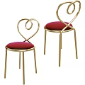 Elegant Dining Chairs With Heart Shaped Backrest Red Velvet Seat And Gold Metal Legs