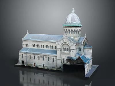Historic Classical Building With Dome Roof Multiple Arched Windows And Stone Facade 3d model