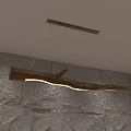 Natural Wooden Branch Pendant Light Hanging Over Textured Stone Wall Interior