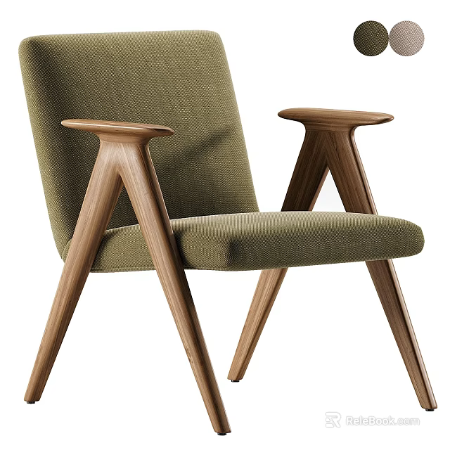 Modern Accent Chair With Green Fabric Upholstery And Wooden Legs Design 3d model 