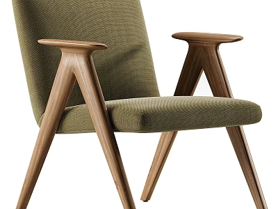 Modern Accent Chair With Green Fabric Upholstery And Wooden Legs Design 3d model
