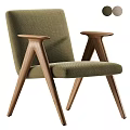 Modern Accent Chair With Green Fabric Upholstery And Wooden Legs Design