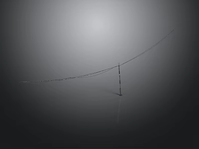 Minimalist Gray Background Scene With Vertical Pole Diagonal Wire And Reflective Floor 3d model