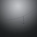 Minimalist Gray Background Scene With Vertical Pole Diagonal Wire And Reflective Floor