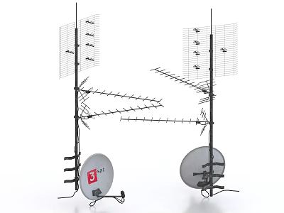 Industrial Equipment Featuring 3G Mark Satellite Dishes and Multiple Antenna Structures for Industrial Use 3d model