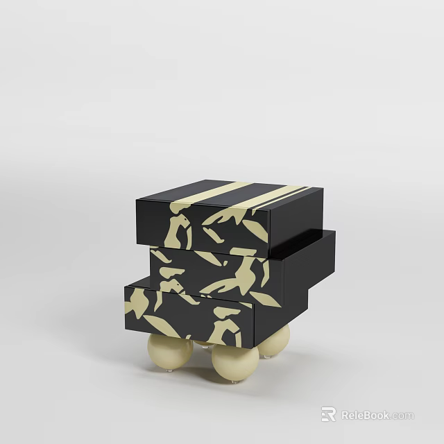 Modern Black And White Bedside Table With Drawers And Decorative Patterns 3d model 