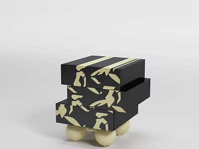 Modern Black And White Bedside Table With Drawers And Decorative Patterns 3d model