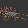 Ancient Wooden Cart With Blue Platform And Round Wheels Rustic Structure 3d model