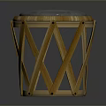 Wooden Woven Stool With Blue Padded Seat Handcrafted For Home Decor Use
