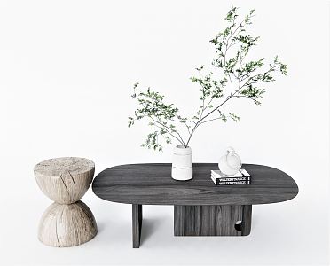 Nordic Coffee Table Coffee Table Combination Low Table Side Table Low Stool Wooden Stool Plant Vase Ornaments Stool 3d model