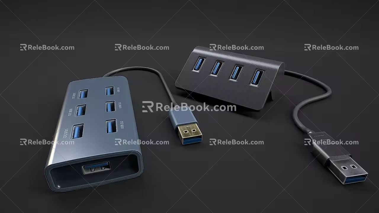 Modern USB hub port plug-in charger data cable 3d model