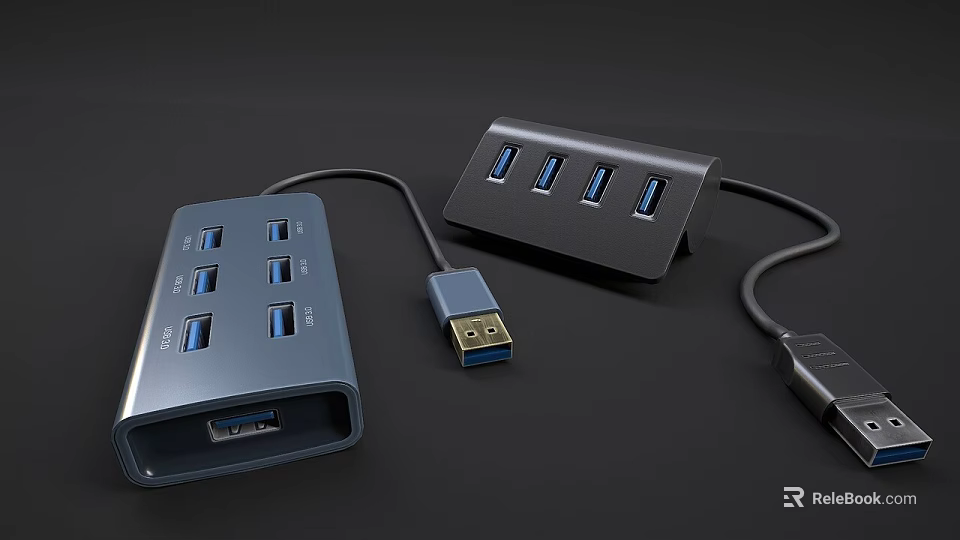 Phone Digital USB Hub with Multiple Ports for High Speed Data Transfer 3d model 