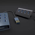 Modern USB hub port plug-in charger data cable 3d model