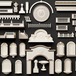 European-style building components European-style porch European-style pillar European-style door and window European-style railing European-style handrail 3d model