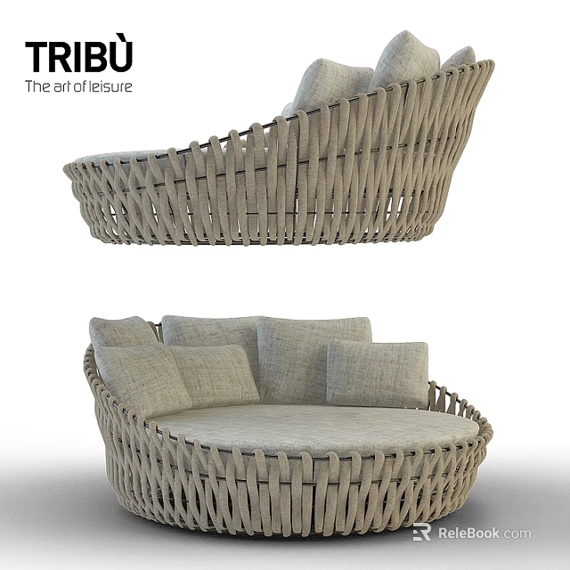 Modern Wicker Two Seater Sofa With Soft Cushions And Curved Leisure Design 3d model 