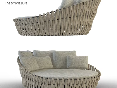 Modern Wicker Two Seater Sofa With Soft Cushions And Curved Leisure Design 3d model