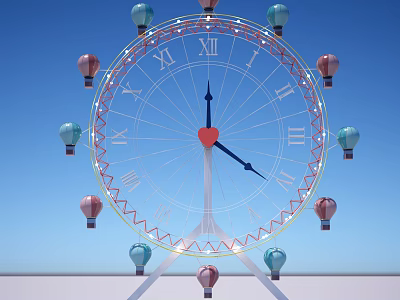Colorful Ferris Wheel Amusement Equipment With Hot Air Balloons And Blue Sky 3d model