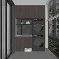 Modern Balcony Cabinet with Stacked Washing Machine Dryer and Window Greenery Storage