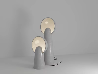 Two Modern Minimalist Table Lamps With Gray Bases Round Lampshades on Light Colored Surface 3d model