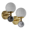 Modern Wall Lamps Featuring Golden Metal Brackets White Spherical Lampshades And Marble Balls