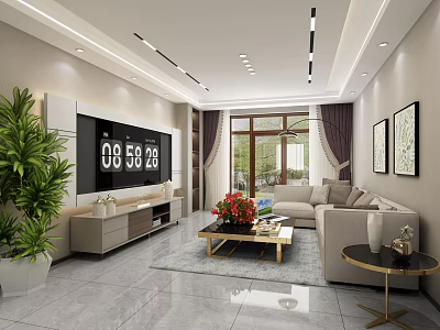 Modern Bright Living Room With Cozy Sectional Sofa And Elegant TV Unit Stylish Interior Design 3d model