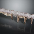 Traditional Wooden Covered Bridge Structure With Pillars Roof Tiles And Railings