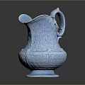 Blue Ceramic Wine Bottle And Glass With Ornate Patterns Displayed On Dark Background