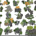 Creative Garden Ornaments Featuring Rock Formations Small Plants Potted Greenery And Miniature Landscapes