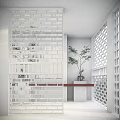 Modern Glass Block Room Divider With Indoor Plant In Minimalist Bright Interior Design