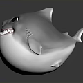 Cute 3D Cartoon Shark with Round White Body Big Blue Eyes and Smiling Mouth