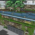 Modern Hotel Building Surrounded by Landscaped Gardens Stone Walls Greenery and Pathways