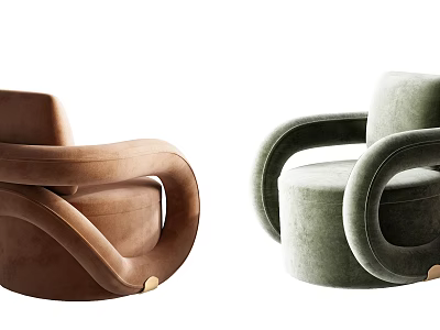 Modern Brown and Green Accent Chair with Curved Arms and Velvet Fabric 3d model
