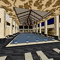 Indoor Swimming Pool Interior With Decorative Ceiling Loungers And Columns