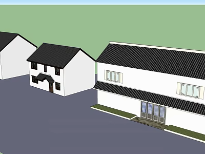 Traditional Chinese Style Houses With White Walls And Black Tiled Roofs Design 3d model