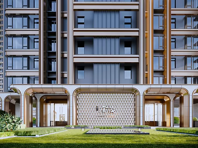 Modern Residential Building With Modern Facade Design And Landscaped Entrance Area 3d model