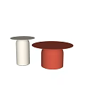 Modern White and Red Round Coffee Tables with Cylindrical Bases 3d model
